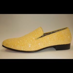 Mens Yellow Shiny Glitter Slip On Loafers
